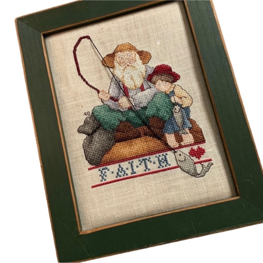 Framed Cross-Stitch Embroidered Wall Art Faith - Picture 6 of 11